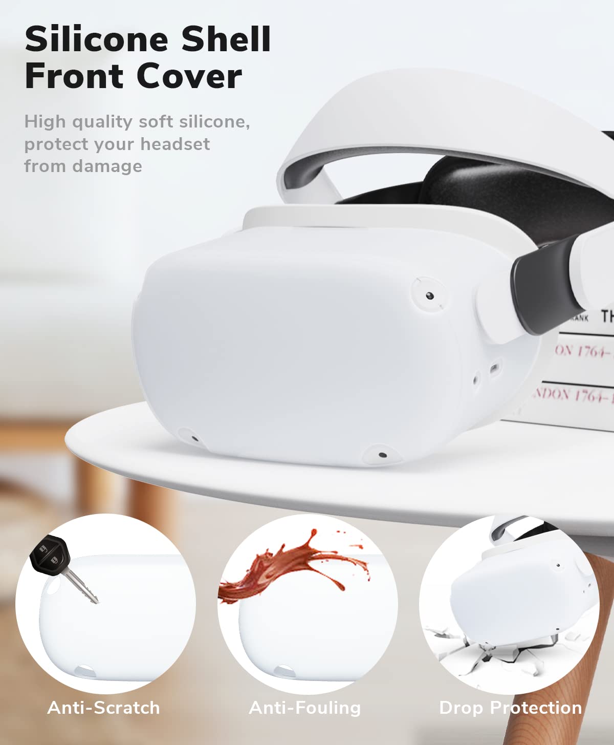 LUMYSPACE VR Accessory Set Compatible with Quest 2 Accessories Protective Cover, Adjustable Head Strap, Controller Grip Cover, Silicone Face Cover, VR Shell Cover(White)