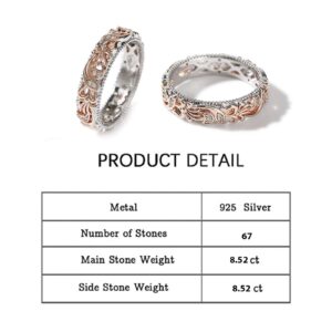 Jeulia Floral Ring Band Sterling Silver Two Tone Leaf Carved Vintage Unique Hollow Flower Rose Gold Jewelry Engagement Wedding Bridal Sets Stackable Anniversary Promise with Gift Box (Floral, 7)