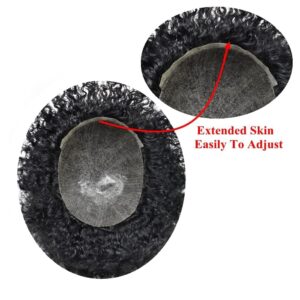 Hair Units for Black Men Afro Toupee for Black Men Kinky Curly Human Hair Piece Replacement African American Afro Wavy Men Toupee Hairpiece Thin Skin Men Hair System(8"X10", #1Jet Black-8mm Wave Curl)