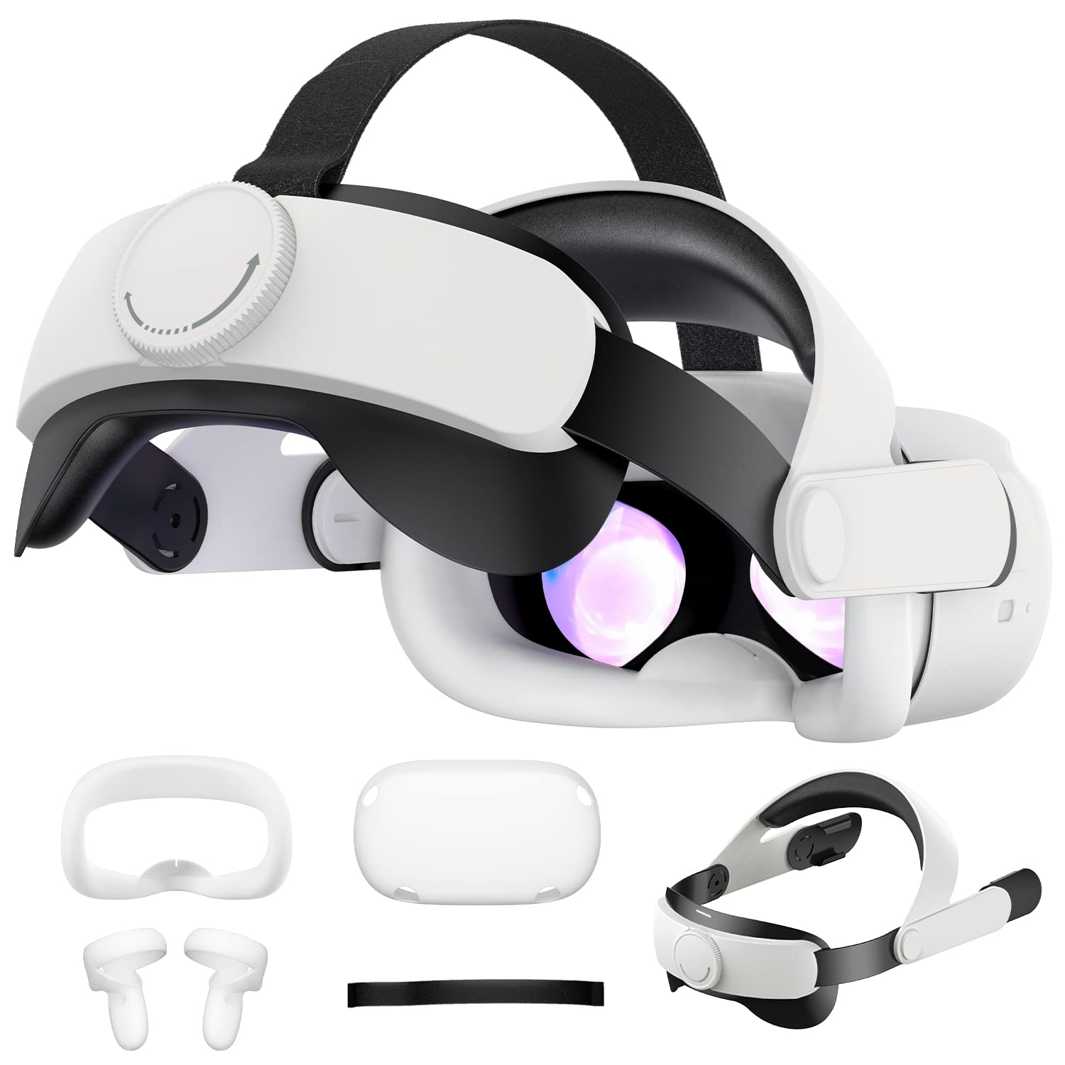 LUMYSPACE VR Accessory Set Compatible with Quest 2 Accessories Protective Cover, Adjustable Head Strap, Controller Grip Cover, Silicone Face Cover, VR Shell Cover(White)