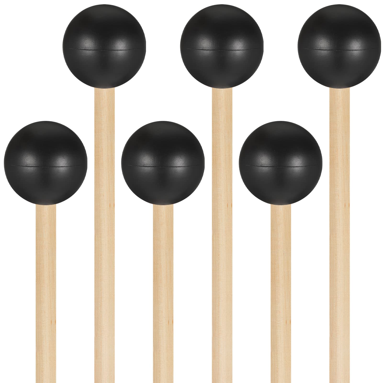 Boao 6 Pcs Rubber Mallet Percussion Xylophone Bell Mallets Glockenspiel Sticks Drum Stick Mallet with Wood Handle Rubber Mallet Percussion Instrument Kit for Gong Woodblock Drum Bells (Black)