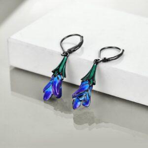 CRMAD Tulip Leverback Earrings for Women Sterling Silver Purple Tulip Flower Dangle Handmade Earring