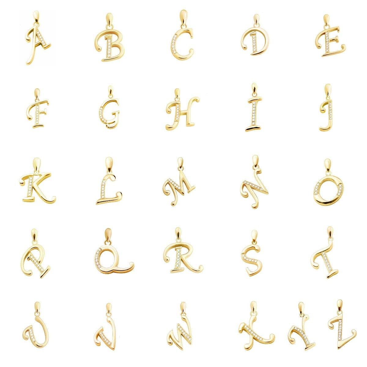 INFINIQUE CREATION 14K Gold Over 925 Sterling Silver Alphabet Initial Letter Pendant CZ (8x5, K, Yellow Gold)