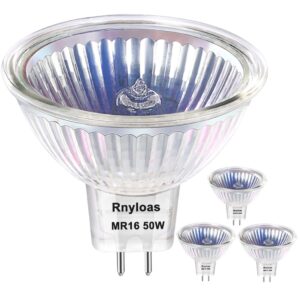 Rnyloas MR16 Halogen Bulb 50W Dimmable, High Brightness MR16 Bulb 12V Warm White 2800K with GU5.3 Base, MR16 GU5.3 Bulb 36° Beam Angle with Clear Glass Cover for Long Lasting Lifetime