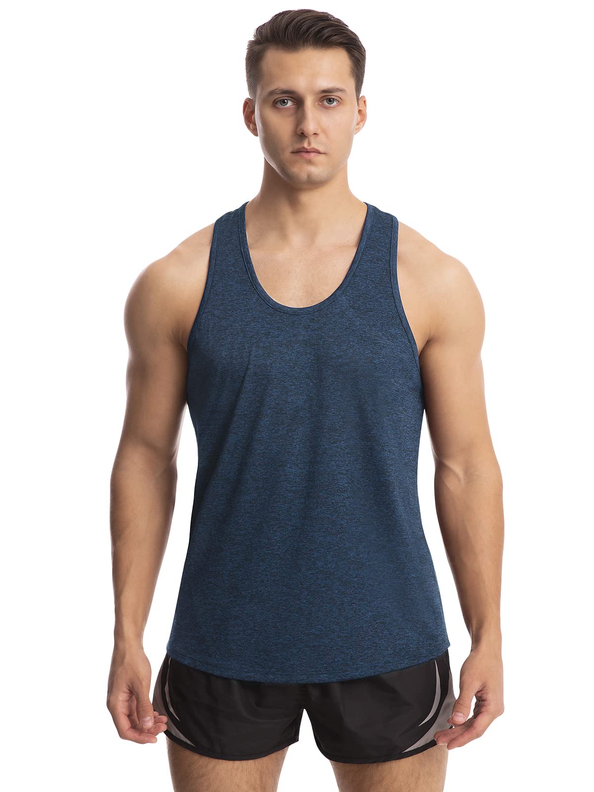 Vislivin Workout Tank Tops for Men Quick Dry Y-Back Tanks Bodybuilding Sleeveless Shirts-4 Packs Black/Grey/Navy Blue/Wine Red L