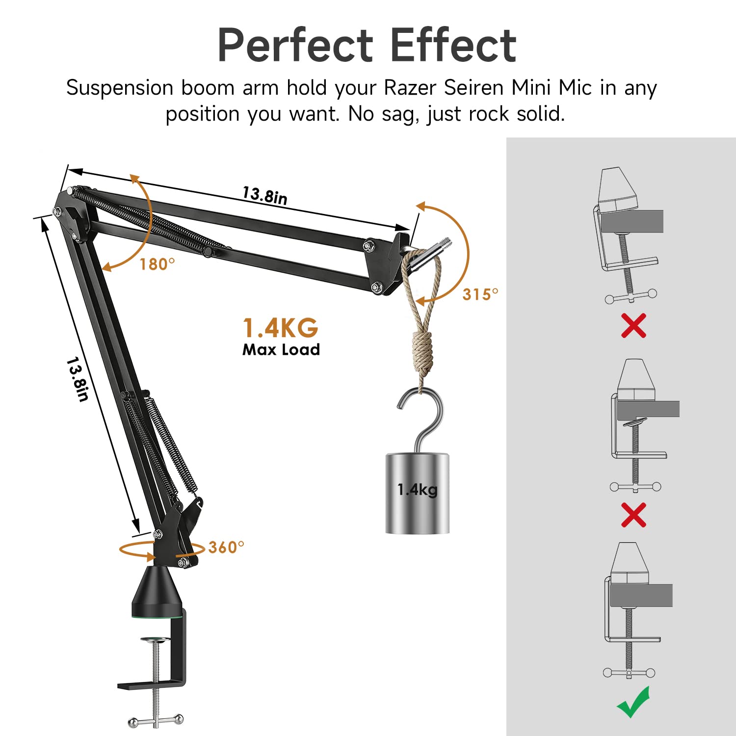 WIBOND Razer Seiren Mini Boom Arm with Mic Foam Cover - Mic Suspension Mic Stand and Windscreen with 2 pcs Cable Sleeve Compatible with Razer Seiren Mini Streaming Microphone