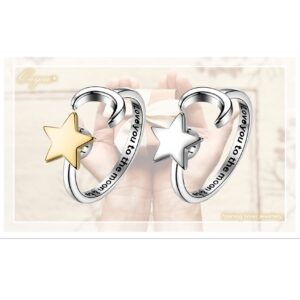 OAYAO Moon Star Anxiety Ring Spinner, 2Pcs Adjustable Moon Rings for Women Sterling Silver, Spinner Fidget Rings for Anxiety For Women