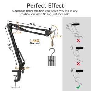 WIBOND Shure MV7 Boom Arm with Pop Filter, Adjustable Suspension Boom Scissor Shure MV7 Stand with Mic Cover