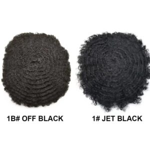 Hair Units for Black Men Afro Toupee for Black Men Kinky Curly Human Hair Piece Replacement African American Afro Wavy Men Toupee Hairpiece Thin Skin Men Hair System(8"X10", #1Jet Black-8mm Wave Curl)