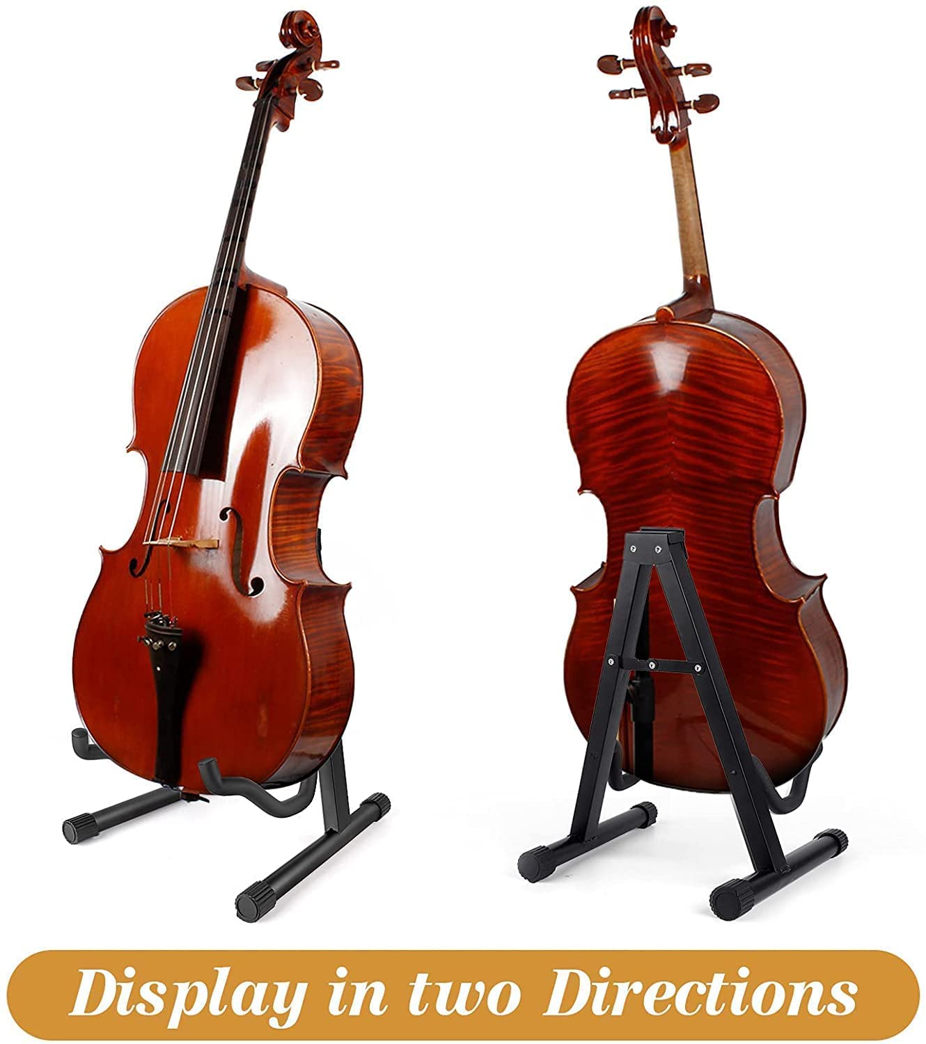 Mallez Cello Stand, Folding A-Frame Cello Support Holder with Non-Slip Rubber Soft Foam Arms for Violin 1/8-4/4 Cellos Guitar Electric Bass