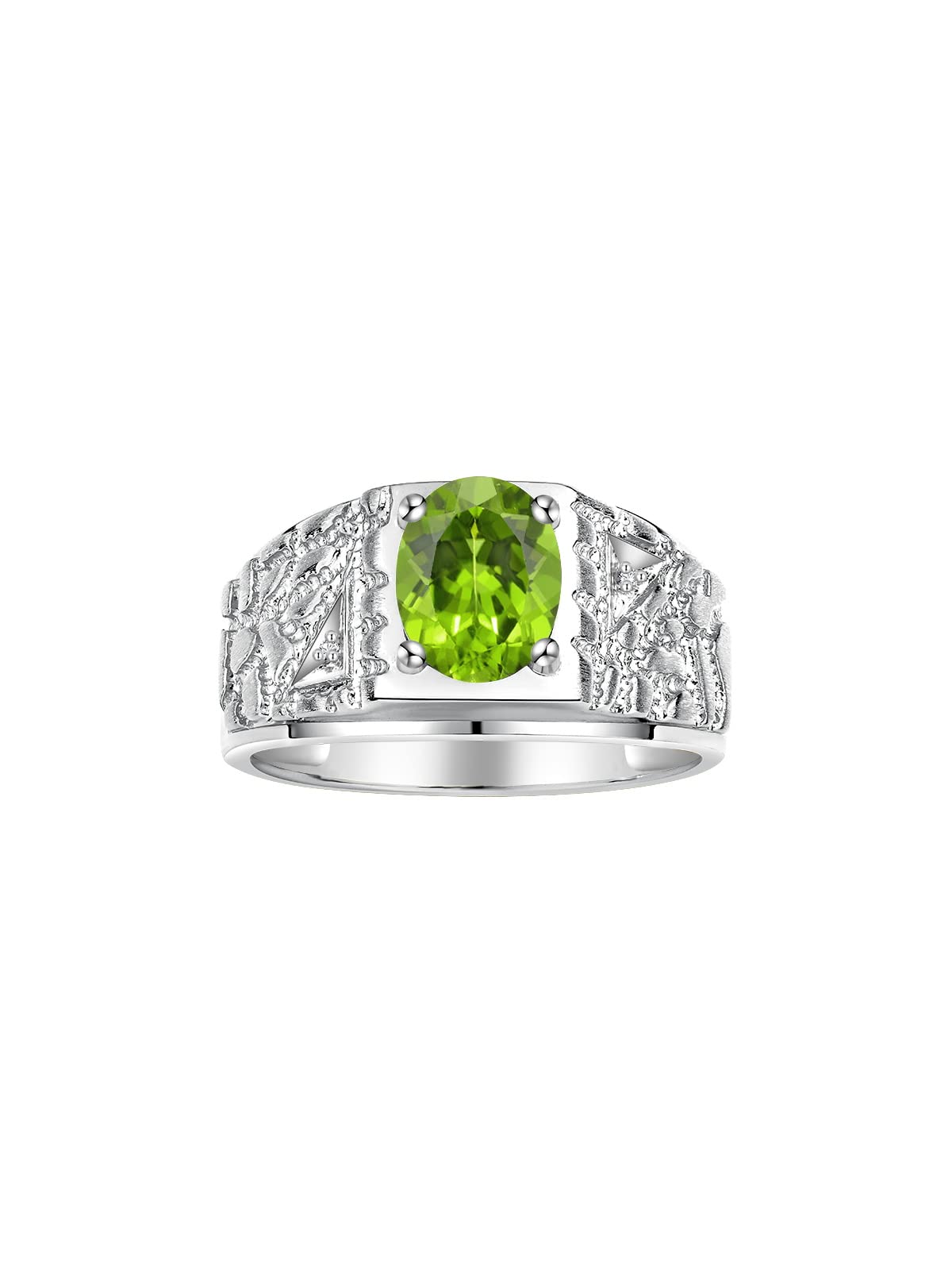 Rylos Classic Nugget Beautiful Peridot & Diamond Ring - August Birthstone* Size 12