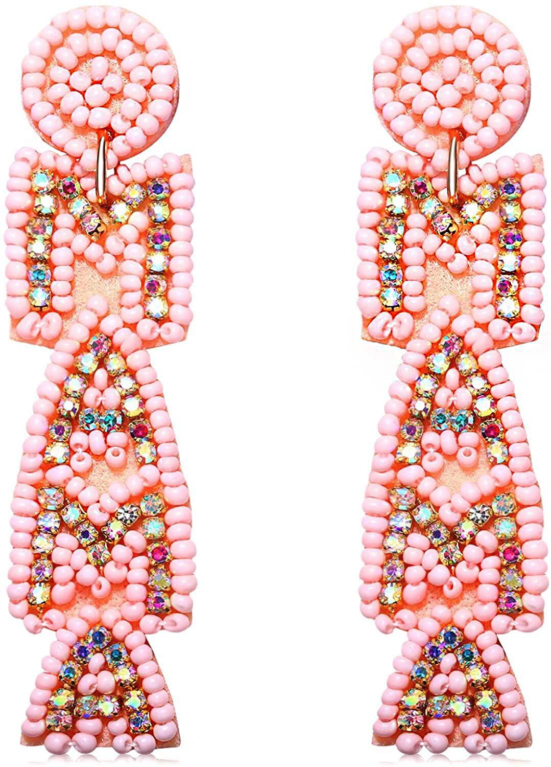 XOCARTIGE Mother’s Day Earrings Beaded MAMA Earrings for Women Handmade Rhinestone Bead Drop Dangle Earrings Birthday Mother’s Day Jewelry Gift (Pink)