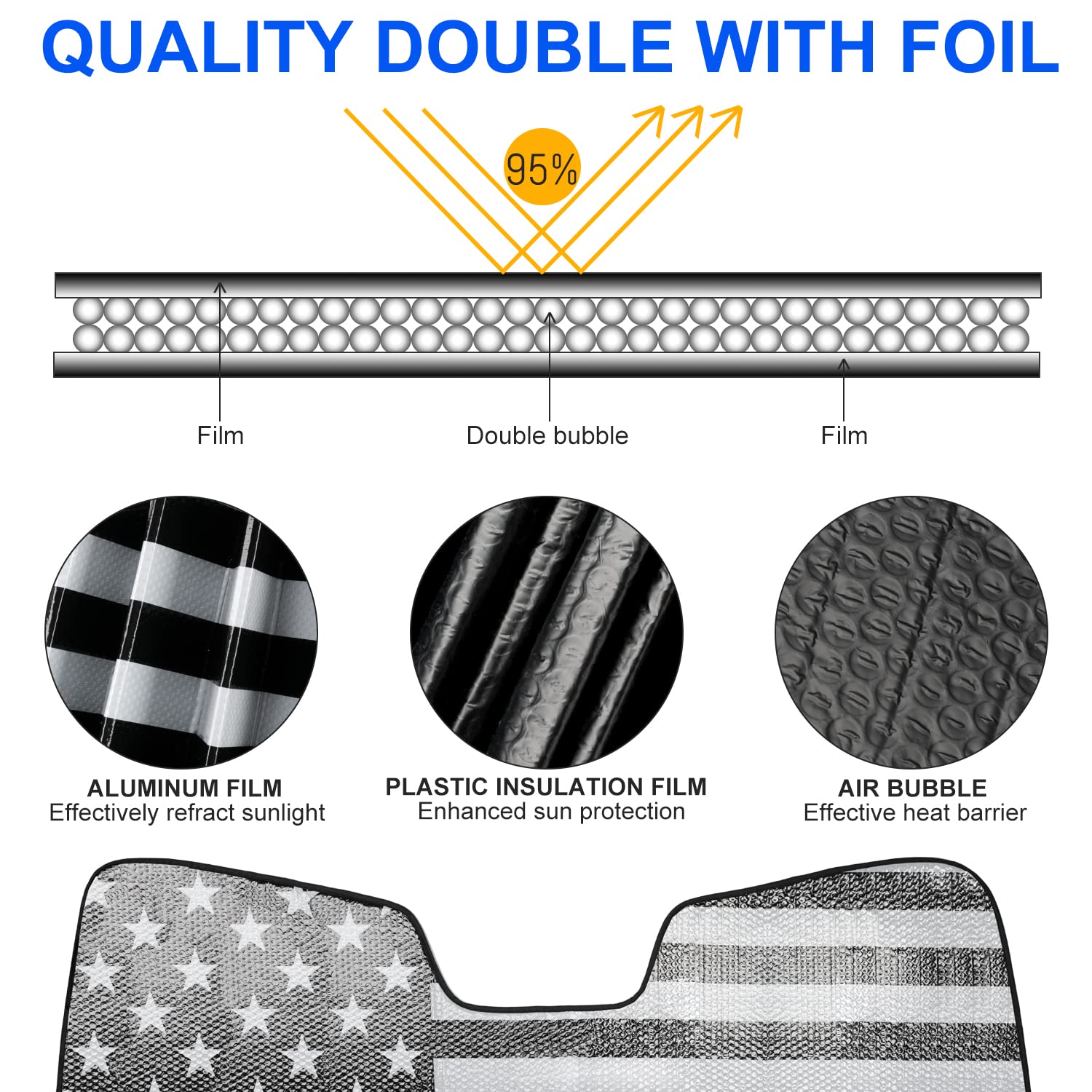 Litivy Windshield Sun Shade American Flag Compatible with 2015-2020 Ford F-150, 2017-2020 Ford F-250/F-350 27"*58" Folding Front Window Sun Shade for Car