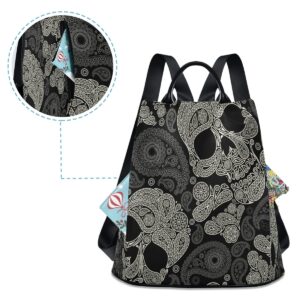 ALAZA Sugar Skull Paisely Flower Women Backpack Anti Theft Back Pack Shoulder Fashion Bag Purse