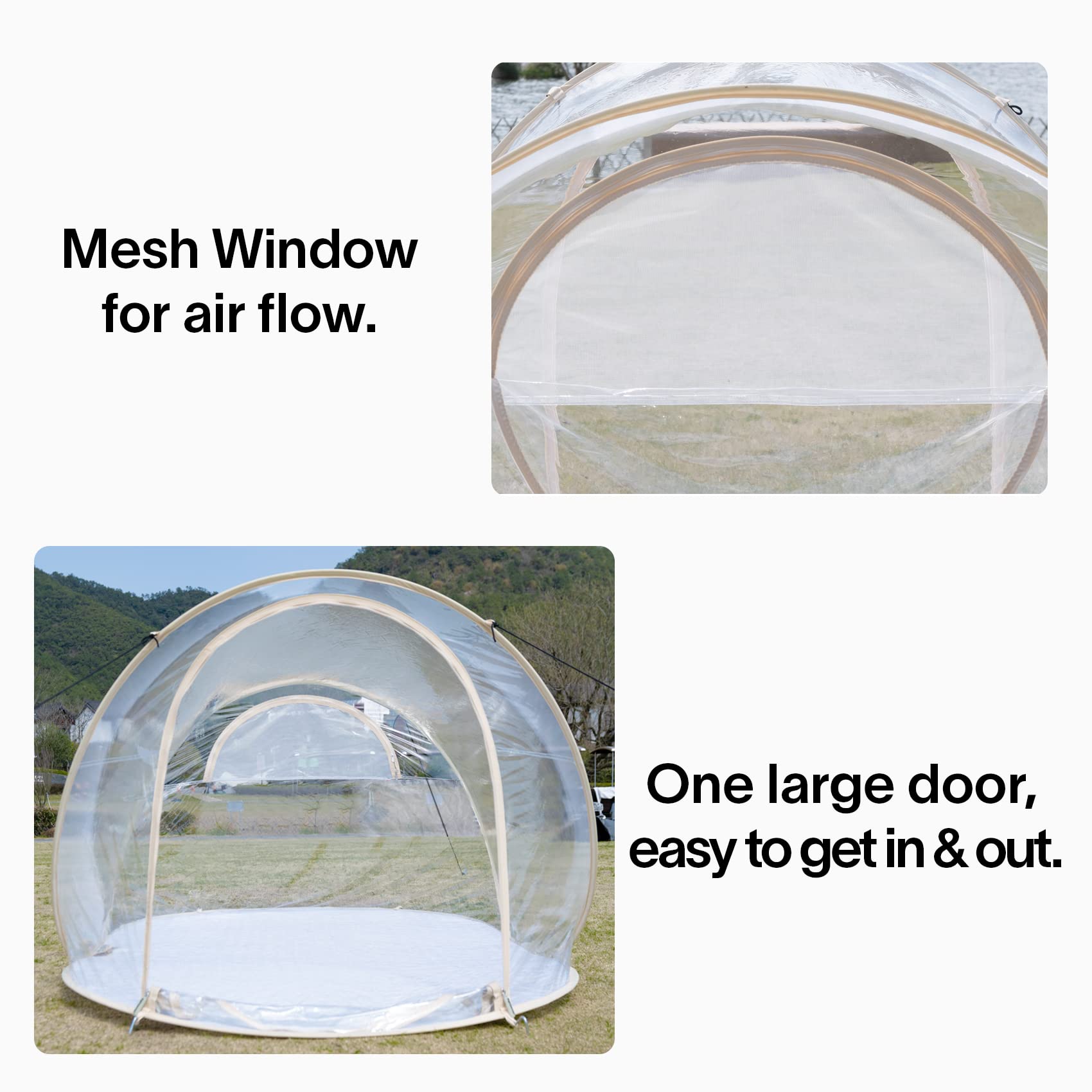 EighteenTek Clear Pop Up Sports Tent Camping Stargazing Transparent Outdoor Bubble 2 Person Capsule Portable Weather Proof Pod Instant Cold Protection Shelter 88"x54"x39"H