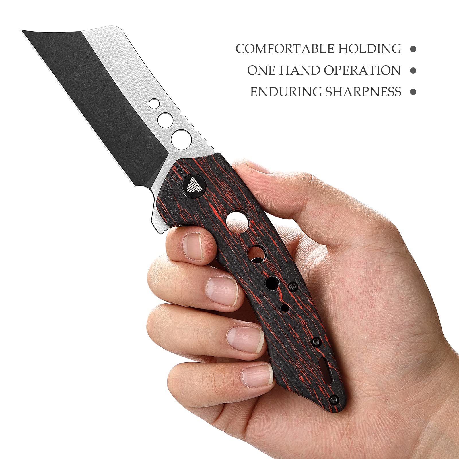 TRIVISA Folding EDC Knife for Men with Clip,Pocket Folded Knives for Outdoor Camping Hiking,3.7" PVD Coating Stonewash &Handle Satin 154CM Flipper Blade,Mensae-03RB