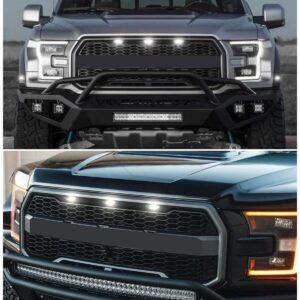 MEALAM White LED Lights 3PCS Front Grille Raptor Lamps Car Accessories with Harness and Fuse, Compatible with 2004-2019 for-d F150 & 2013-2018 Ram 1500 Raptor Style Aftermarket Grille