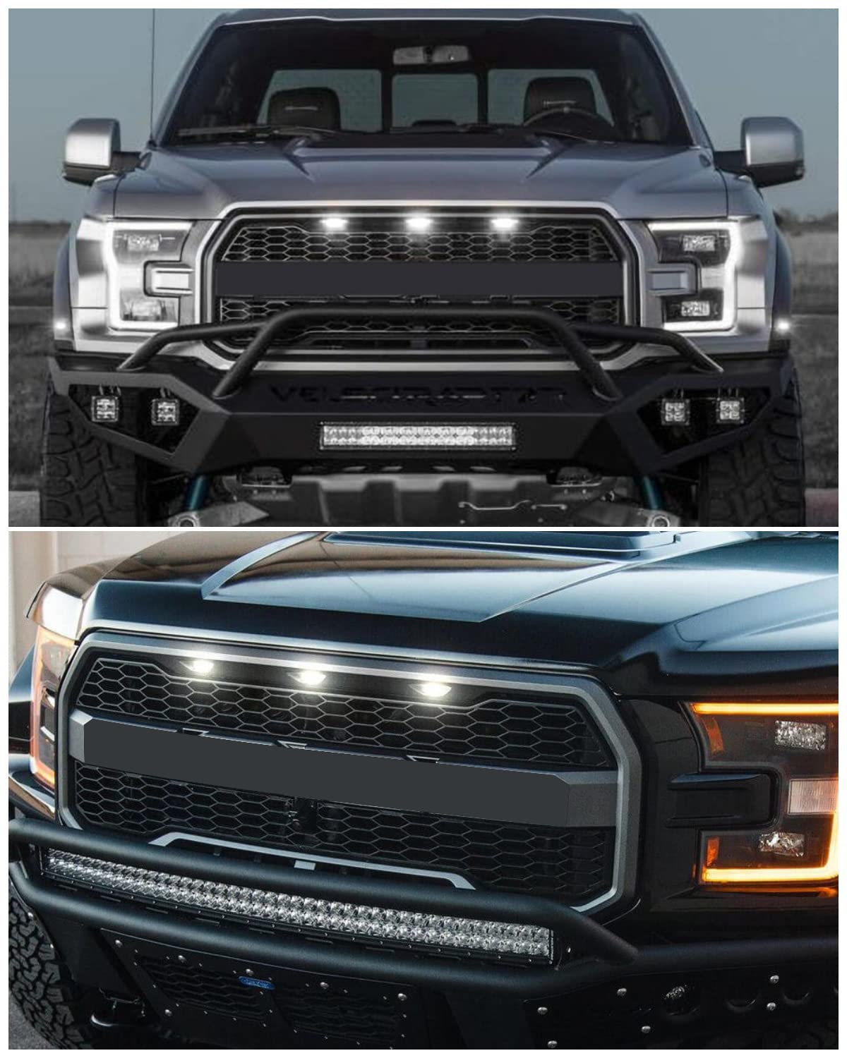 MEALAM White LED Lights 3PCS Front Grille Raptor Lamps Car Accessories with Harness and Fuse, Compatible with 2004-2019 for-d F150 & 2013-2018 Ram 1500 Raptor Style Aftermarket Grille