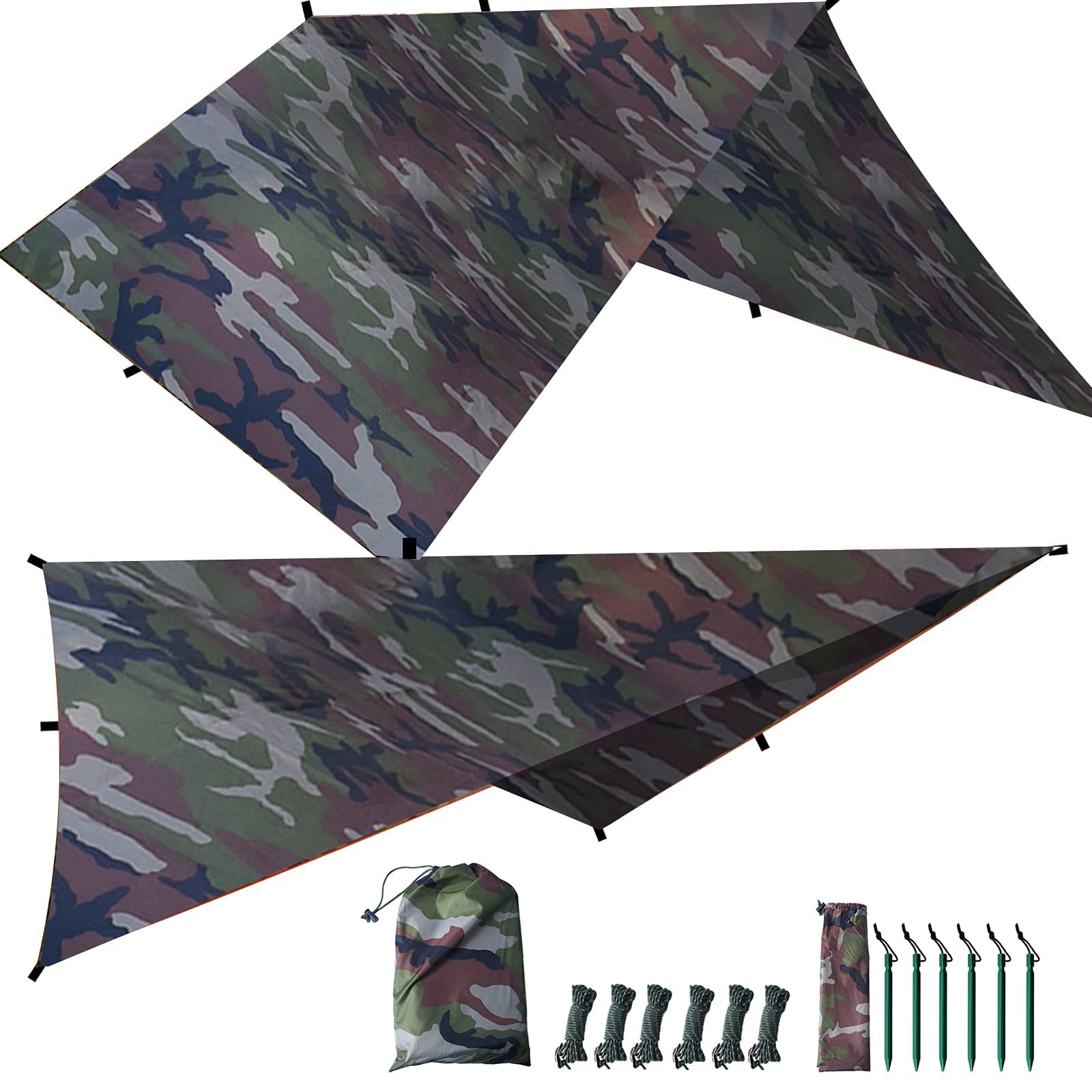 HYOUT Lightweight & Waterproof Hammock Tarp Camo Tent Tarp Multifunctional Outdoor Picnic Camping Traveling Awning Backpacking Tarp Shelter Rain Tarp