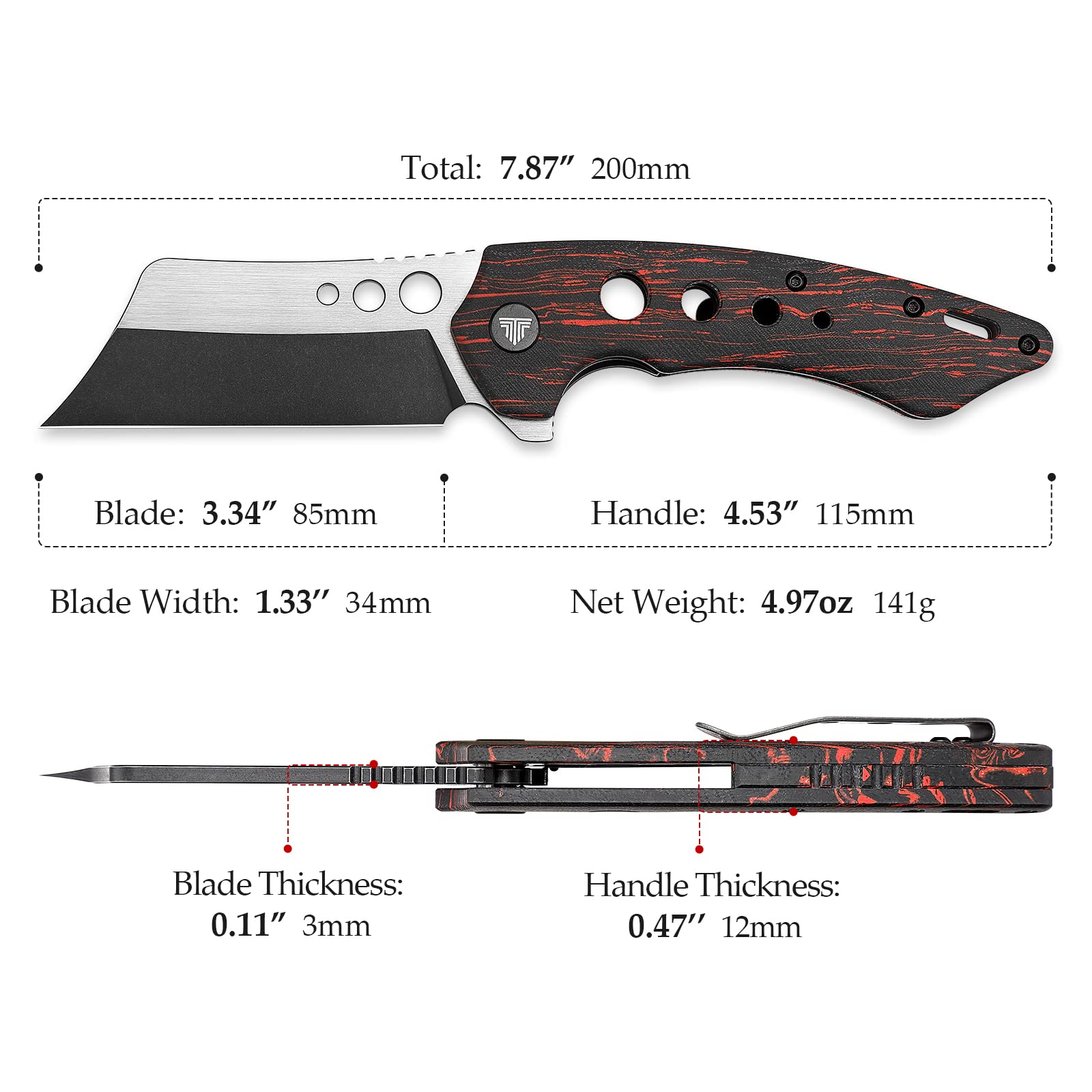 TRIVISA Folding EDC Knife for Men with Clip,Pocket Folded Knives for Outdoor Camping Hiking,3.7" PVD Coating Stonewash &Handle Satin 154CM Flipper Blade,Mensae-03RB