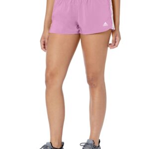 adidas Women's Pacer 3-Stripes Woven Shorts, Pulse Lilac/White, X-Large