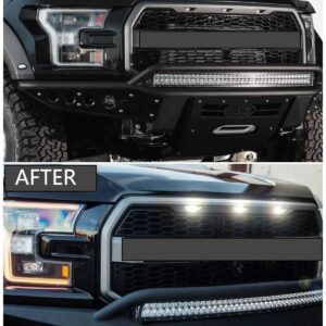 MEALAM White LED Lights 3PCS Front Grille Raptor Lamps Car Accessories with Harness and Fuse, Compatible with 2004-2019 for-d F150 & 2013-2018 Ram 1500 Raptor Style Aftermarket Grille