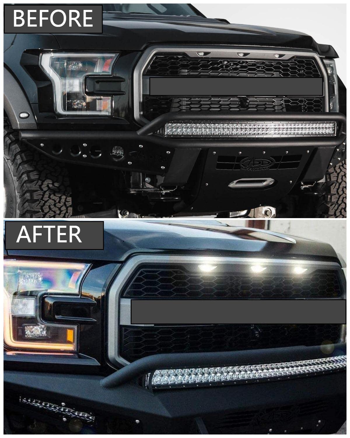 MEALAM White LED Lights 3PCS Front Grille Raptor Lamps Car Accessories with Harness and Fuse, Compatible with 2004-2019 for-d F150 & 2013-2018 Ram 1500 Raptor Style Aftermarket Grille