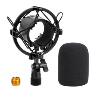 AT2020 Shock Mount with AT2020 Pop Filter, Microphone Shock Mount Compatible for Audio Technica AT2020 AT2035 ATR2500 Microphone by WIBOND