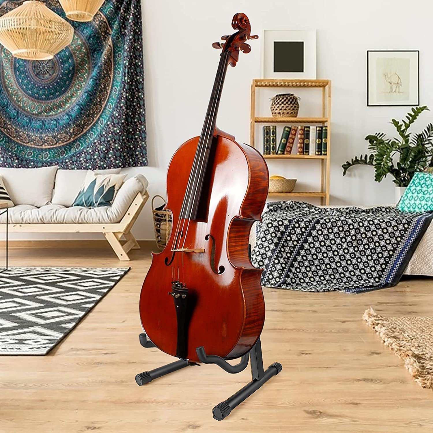 Mallez Cello Stand, Folding A-Frame Cello Support Holder with Non-Slip Rubber Soft Foam Arms for Violin 1/8-4/4 Cellos Guitar Electric Bass