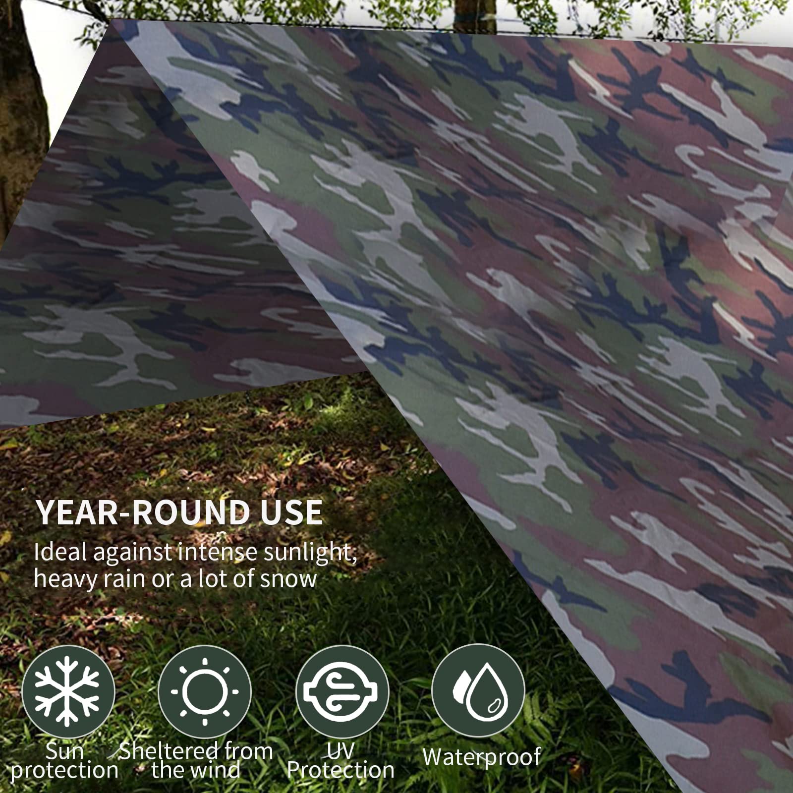 HYOUT Lightweight & Waterproof Hammock Tarp Camo Tent Tarp Multifunctional Outdoor Picnic Camping Traveling Awning Backpacking Tarp Shelter Rain Tarp