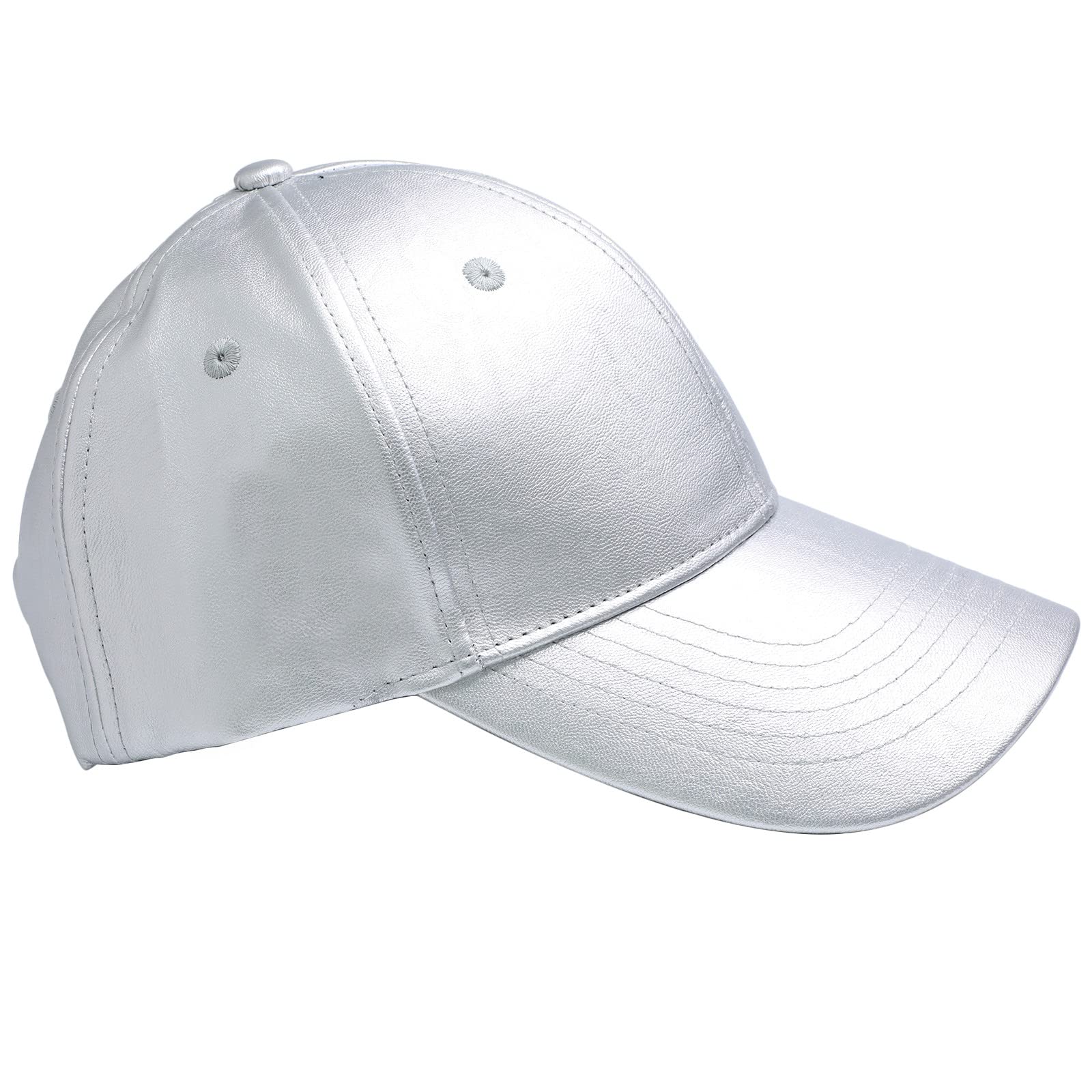 Sportmusies Adjustable Unisex Baseball Cap, PU Leather Classic Baseball Cap for Fall Winter Sun Protection Sport Hat, Silver