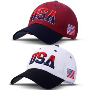 2 pieces patriotic baseball cap adjustable cotton dad hat usa embroidered american flag cap for men women (mixed color)