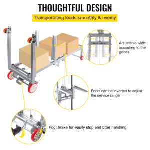 VEVOR Manual Winch Stacker, 41.7"L x 25.8"W Hand Winch Lift Trucks w/ 8.7" – 106.3" Height Range, with 441 lbs Capacity and Adjustable Straddle, Material Lifts for Warehouse and Factory