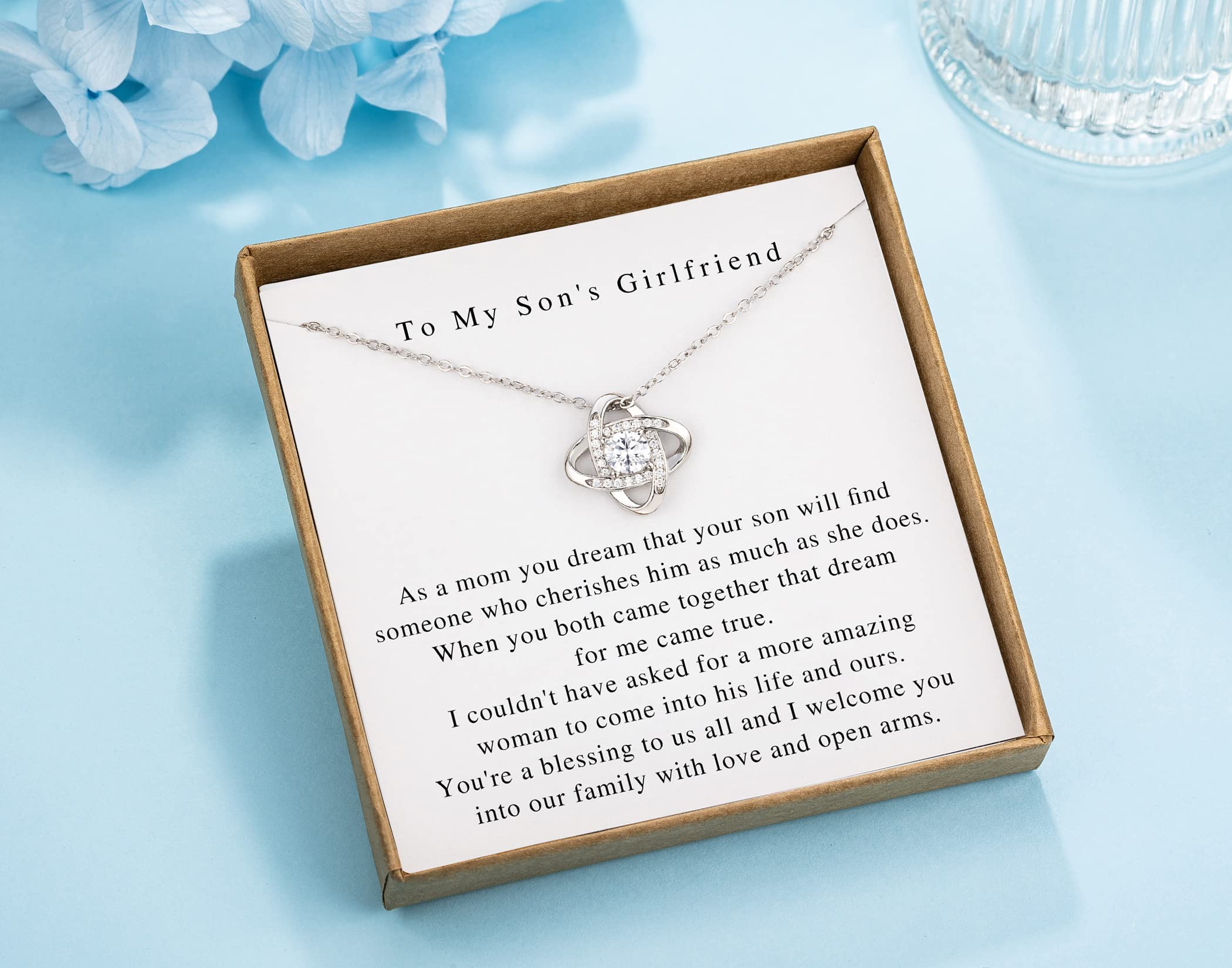 Famdecor To My Son's Girlfriend Gifts from Mom Sterling Silver Knot Necklace for Sons Girlfriend Valentines Day Gifts