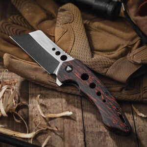 TRIVISA Folding EDC Knife for Men with Clip,Pocket Folded Knives for Outdoor Camping Hiking,3.7" PVD Coating Stonewash &Handle Satin 154CM Flipper Blade,Mensae-03RB