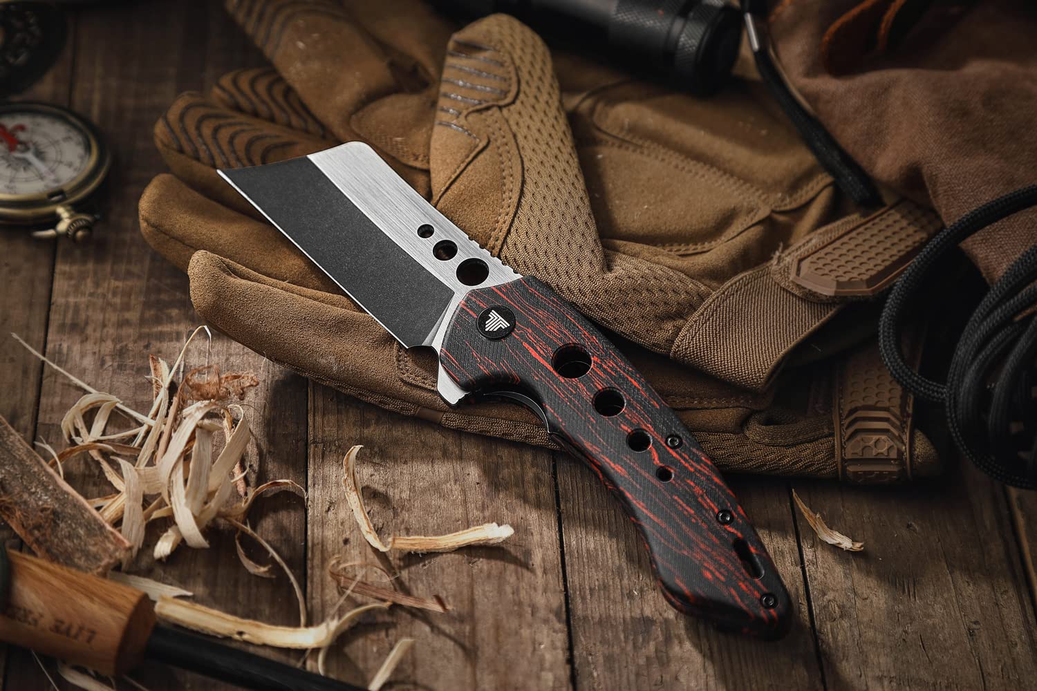 TRIVISA Folding EDC Knife for Men with Clip,Pocket Folded Knives for Outdoor Camping Hiking,3.7" PVD Coating Stonewash &Handle Satin 154CM Flipper Blade,Mensae-03RB