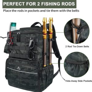 MATEIN Fishing Backpack Tackle Box, Water Resistant Fishing Storage Bag with Rod Holders & Cooler, Fishing Gear Gifts for Men