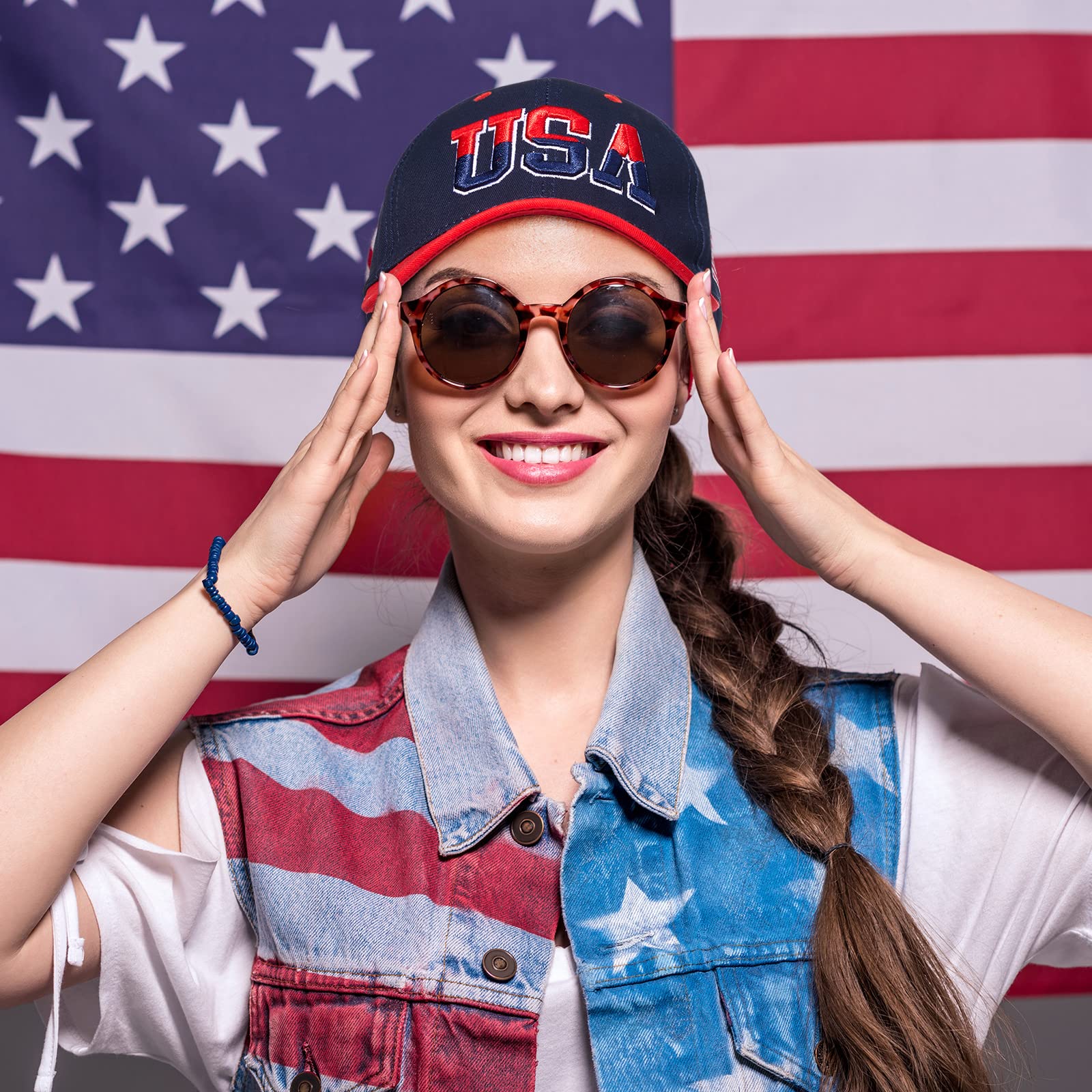 2 Pieces Patriotic Baseball Cap Adjustable Cotton Dad Hat USA Embroidered American Flag Cap for Men Women (Blended Color)