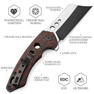 TRIVISA Folding EDC Knife for Men with Clip,Pocket Folded Knives for Outdoor Camping Hiking,3.7" PVD Coating Stonewash &Handle Satin 154CM Flipper Blade,Mensae-03RB