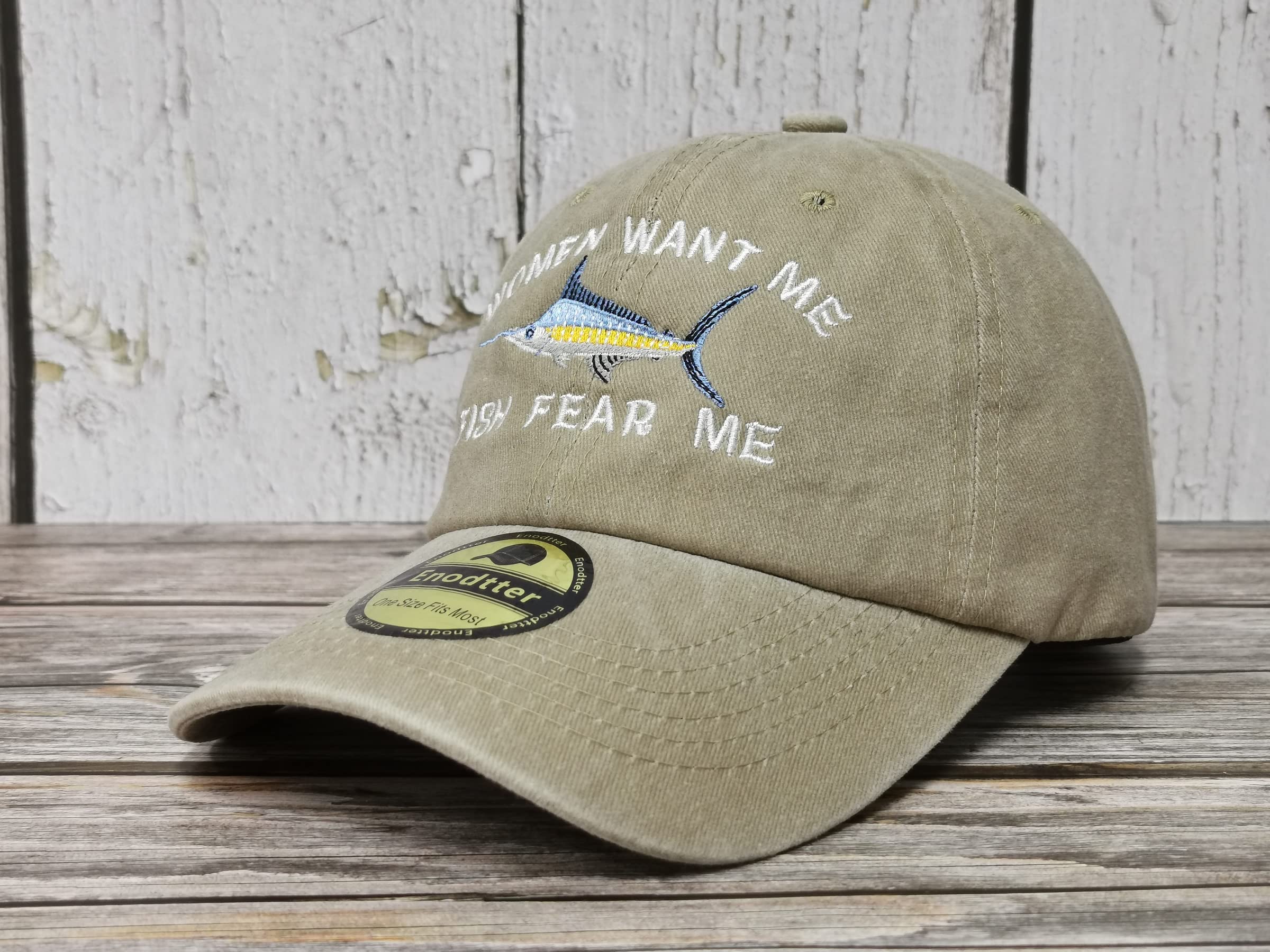 Enodtter Women Want Me Fish Fear Me Hat Embroidered, Khaki Embroidery Baseball Caps for Men, Adjustable Snapback Trucker Hat Outdoor Dad Hats