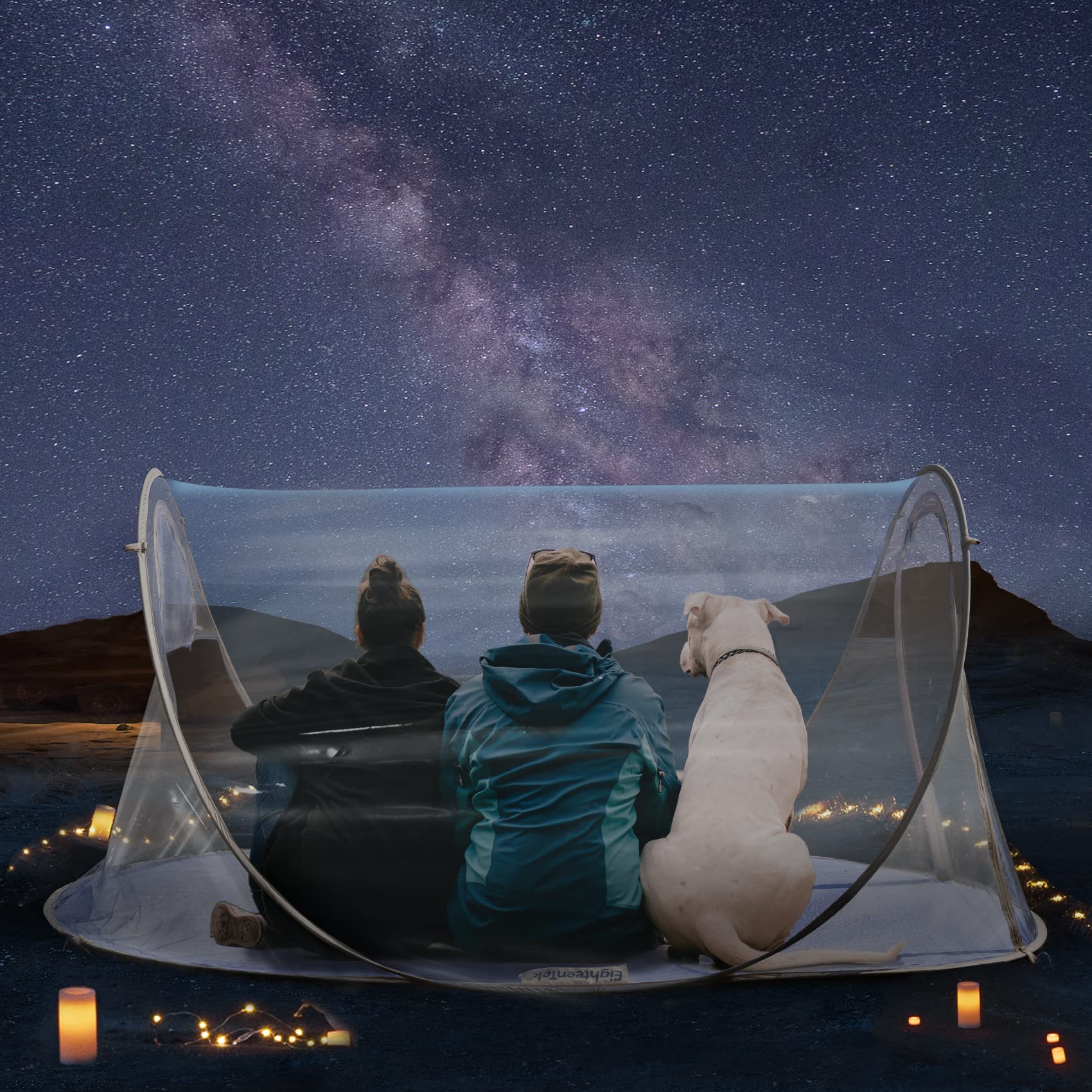 EighteenTek Clear Pop Up Sports Tent Camping Stargazing Transparent Outdoor Bubble 2 Person Capsule Portable Weather Proof Pod Instant Cold Protection Shelter 88"x54"x39"H