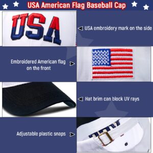 2 Pieces Patriotic Baseball Cap Adjustable Cotton Dad Hat USA Embroidered American Flag Cap for Men Women (Mixed Color)