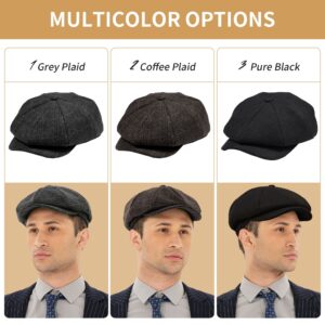 POUDAY Newsboy Hat for Men Newsboy Cap Irish Cap Newsies Cabbie Hat for Men Flat Winter Hat Men Pure Black