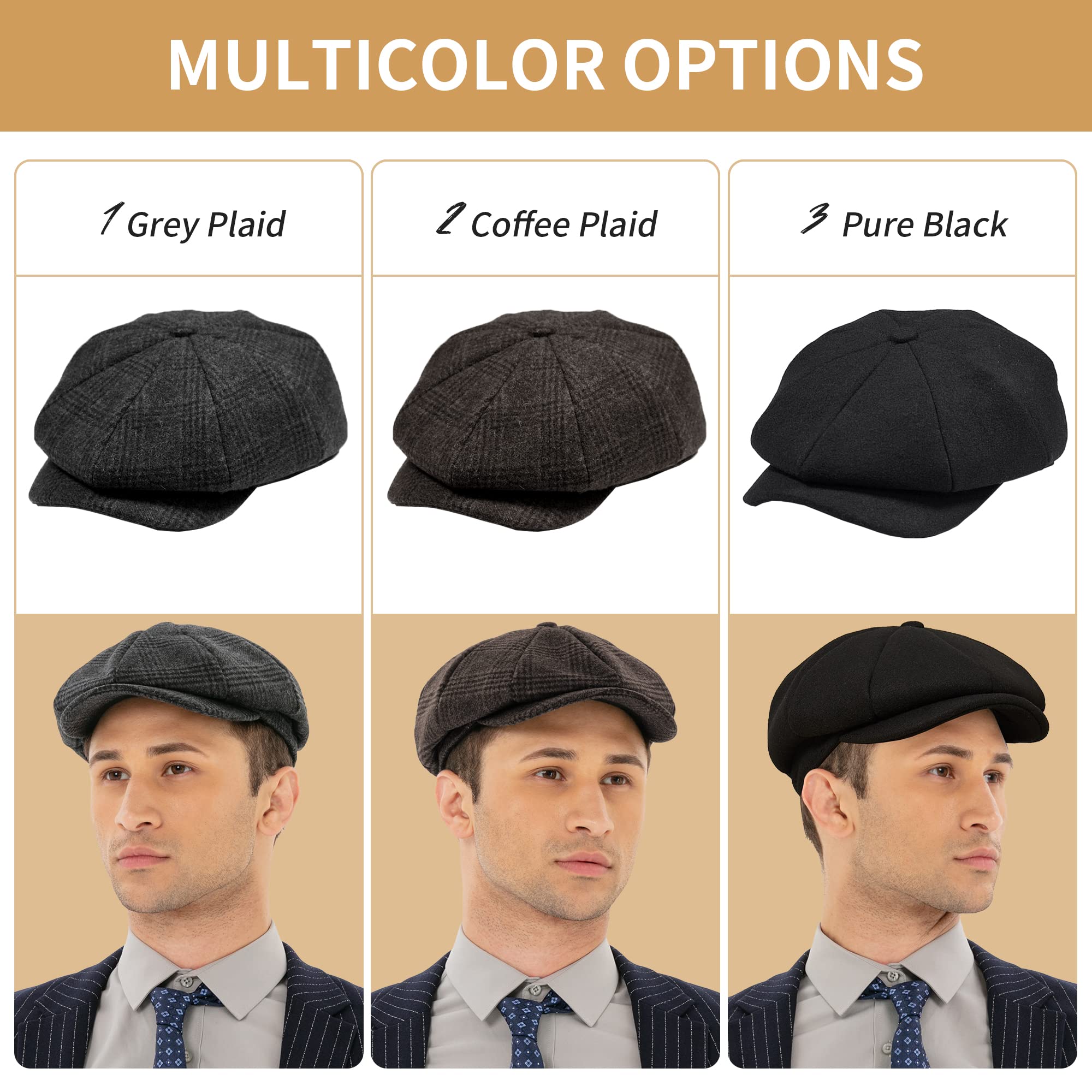 POUDAY Newsboy Hat for Men Newsboy Cap Irish Cap Newsies Cabbie Hat for Men Flat Winter Hat Men Pure Black