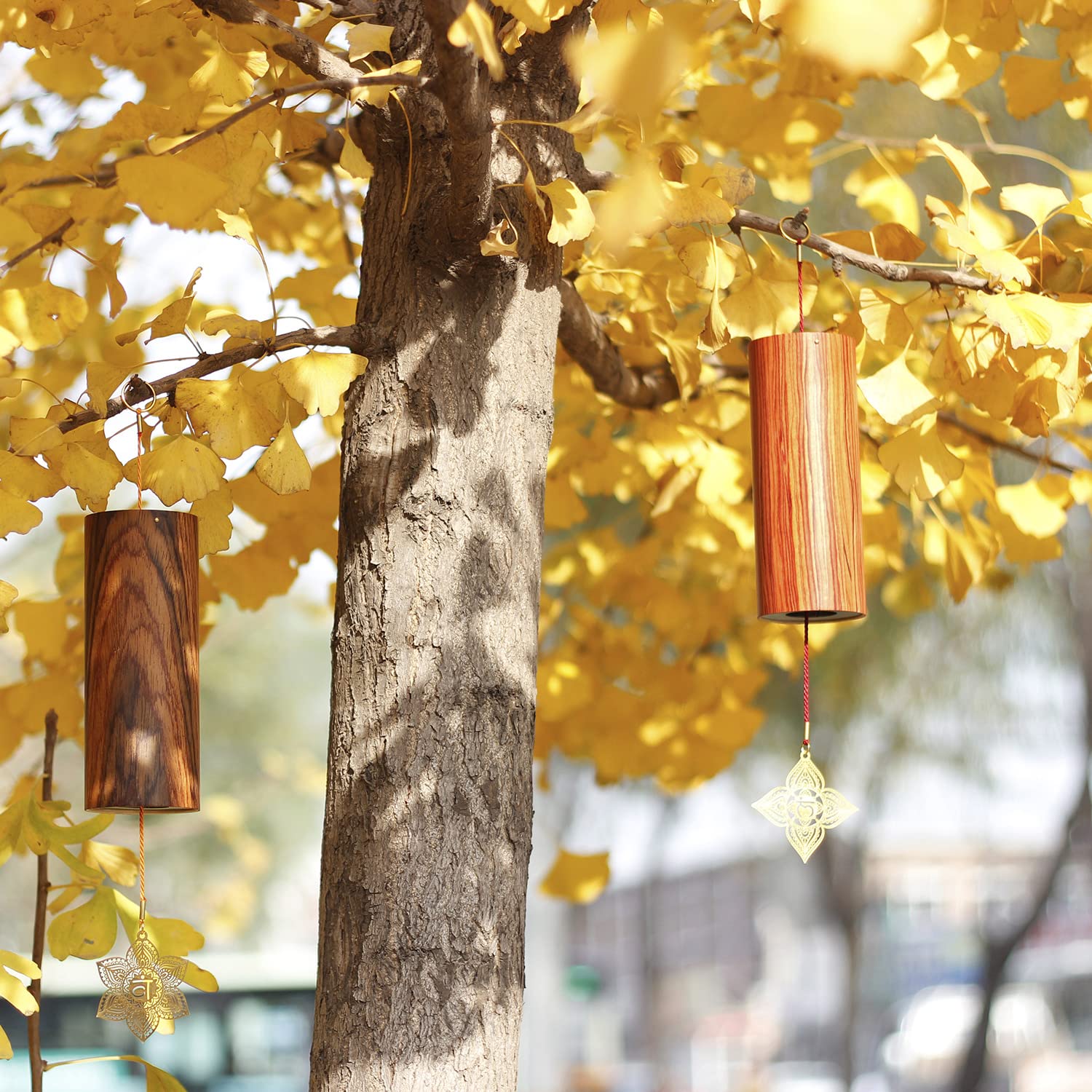 Mowind Chakra Chimes Natural Bamboo Wind Chimes Meditation Chord Windchime Wind Bell for Home Decoration Zen Mindfulness Sacral Chakra