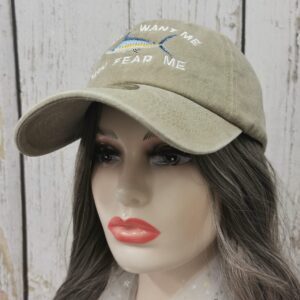 Enodtter Women Want Me Fish Fear Me Hat Embroidered, Khaki Embroidery Baseball Caps for Men, Adjustable Snapback Trucker Hat Outdoor Dad Hats