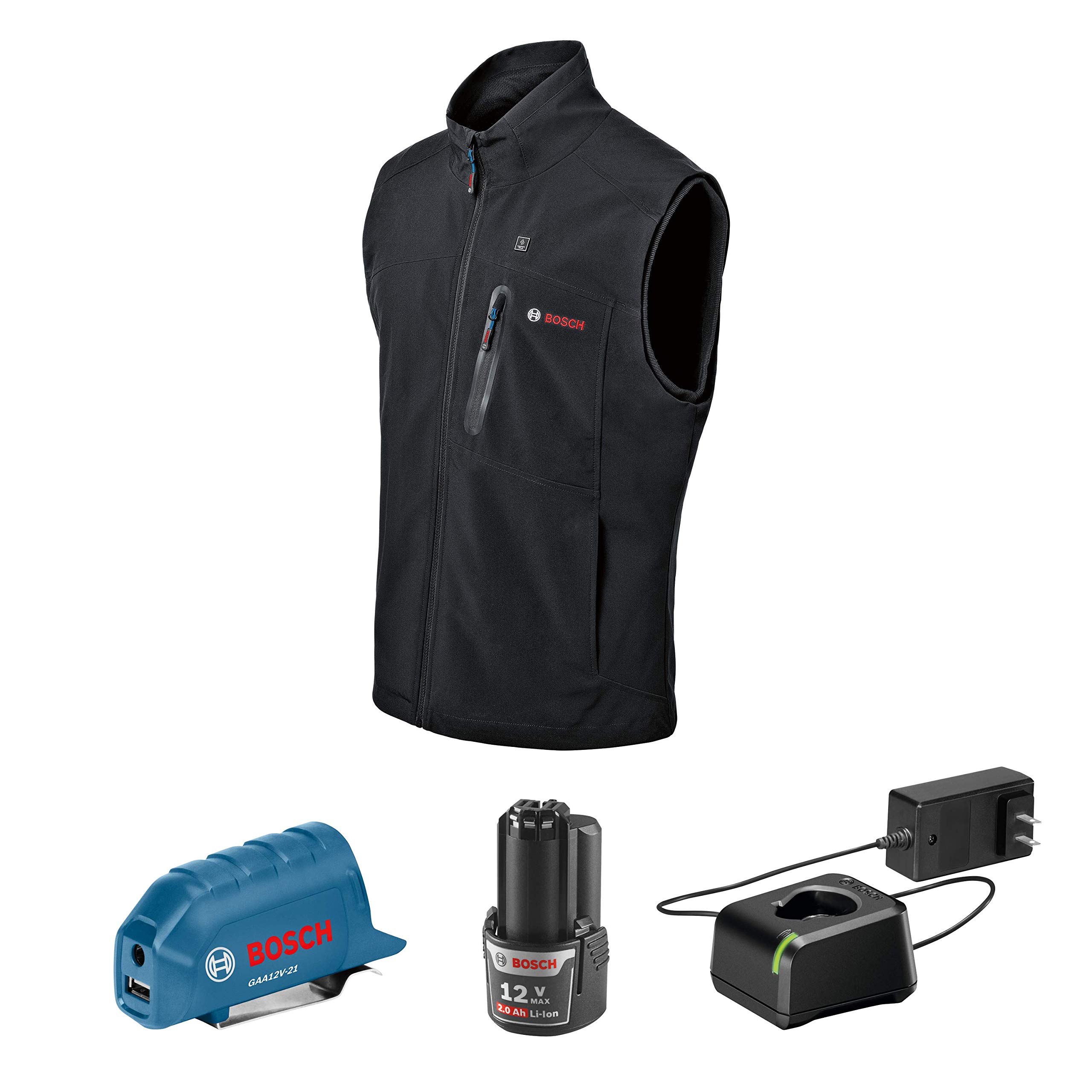 BOSCH GHV12V-20MN12 12V Max Heated Vest Kit with Portable Power Adapter & BAT414 Lithium Ion Battery