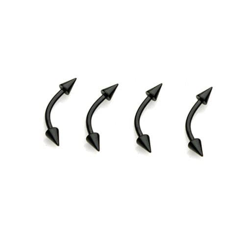 4 Pc Black Spikes Titanium Surgical Steel Curved Barbell Eyebrow Ring 16g 5/16"