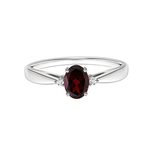 CARILLON 925 Sterling Silver Oval Red Garnet Solitaire Accents Women Engagement Ring (2 CTTW 8X6 MM) (Sterling Silver, 9)