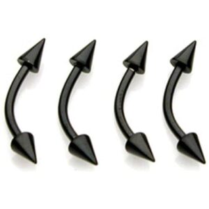 4 Pc Black Spikes Titanium Surgical Steel Curved Barbell Eyebrow Ring 16g 5/16"